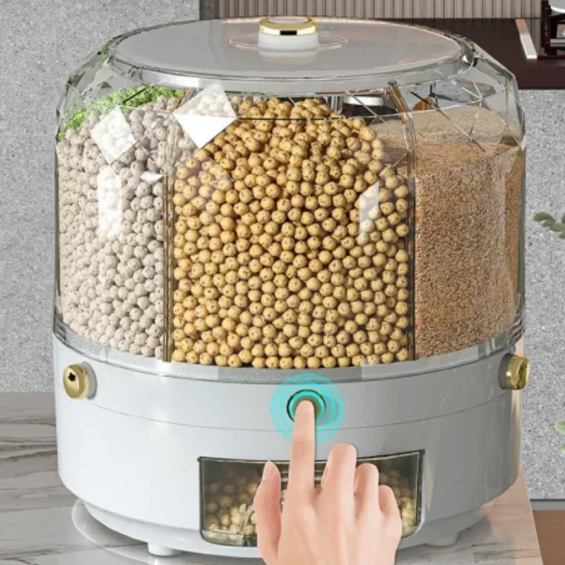 Kitchen Storage Box 360 Degree Rotating Rice Dispenser Sealed Dry Cereal Grain Bucket Dispenser Moisture-proof Food Container