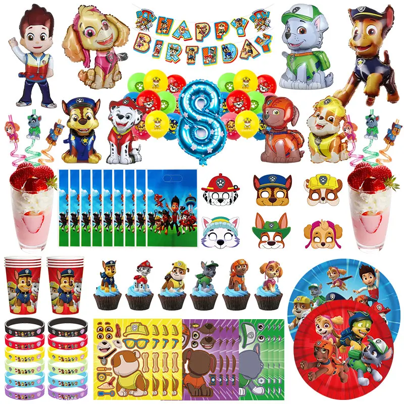 Paw Patrol – décoration d'anniversaire Skye, ensemble de décorations d'anniversaire, ballons, assiettes d'arrière-plan, tasses, cadeau de fête d'anniversaire