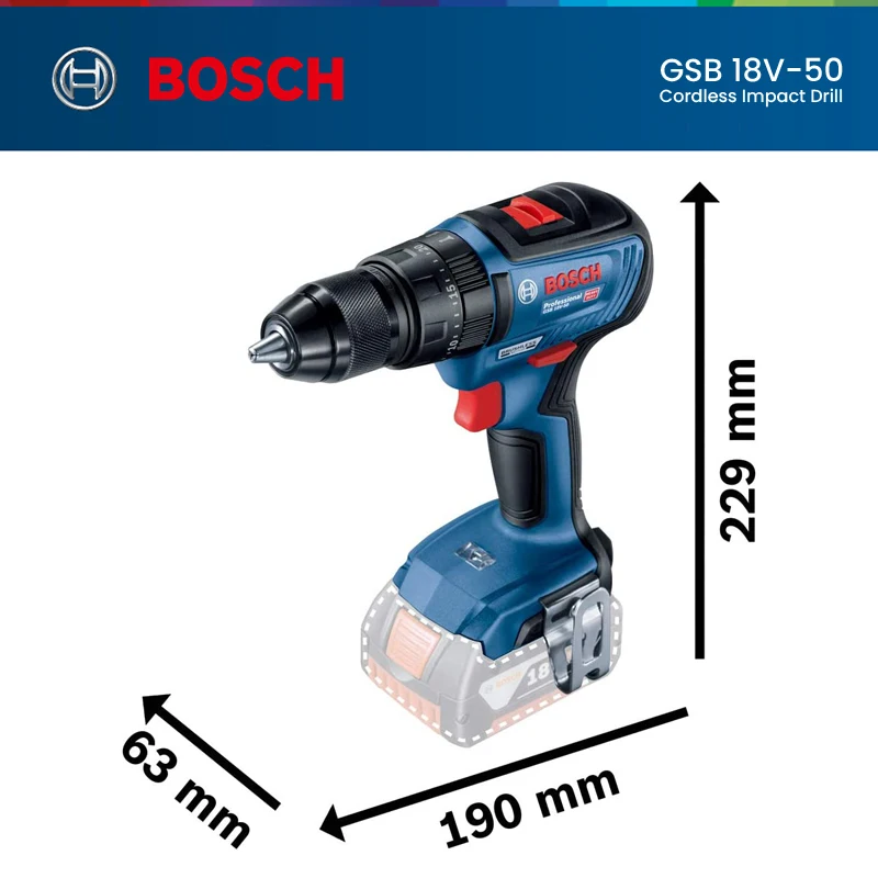 Bosch GSB 18V-50 Impact Drill Cordless Hammer Drill Brushless Motor Screwdriver Heavy Duty 18V Battery and Charger Not Included