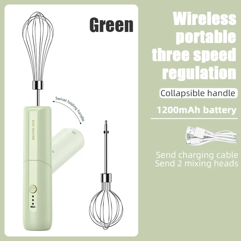 خلاط قابل للطي لاسلكي محمول USB لإعادة الشحن كهربائي محمول باليد كعك كريم منزلي مضرب إرسال رأسين خلط