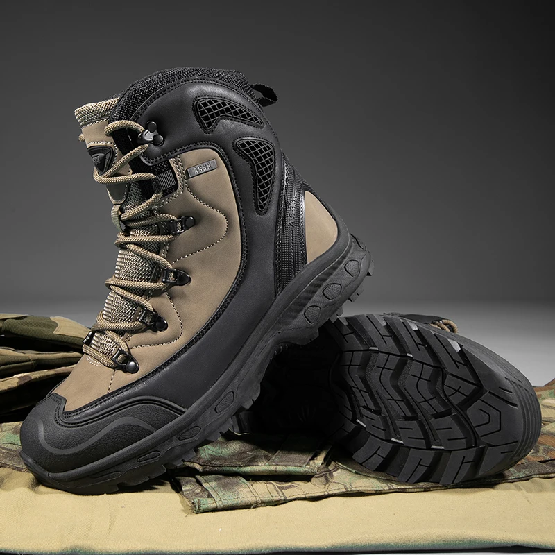 Men Tactical Leather Boots Army Boots Mens Military Desert Waterproof Work Safety Shoes Climbing Hiking Ankle Men Outdoor Boots