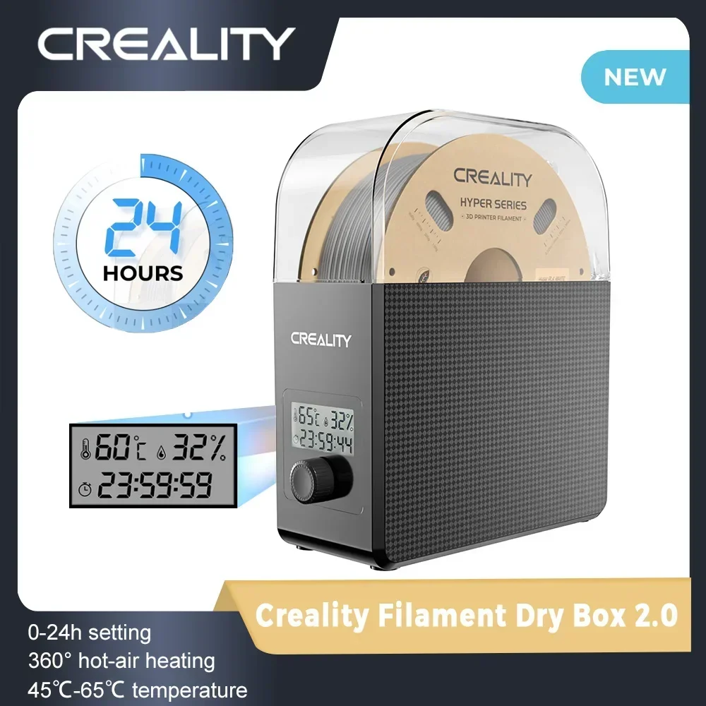 

Creality New 1KG Filament Dry Box 2.0 Adjustable Temperature 45℃-65℃ Real-time Humidity Monitoring Hot-Air Heating 0-24h Setting