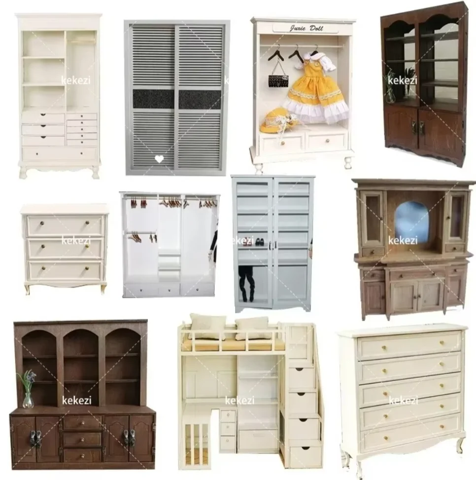 Miniature Dollhouse Furniture Mini French Bookcase Blythe Dollhouse Locker Doll Wardrobe Cabinet New Diy Miniature Dollhouse
