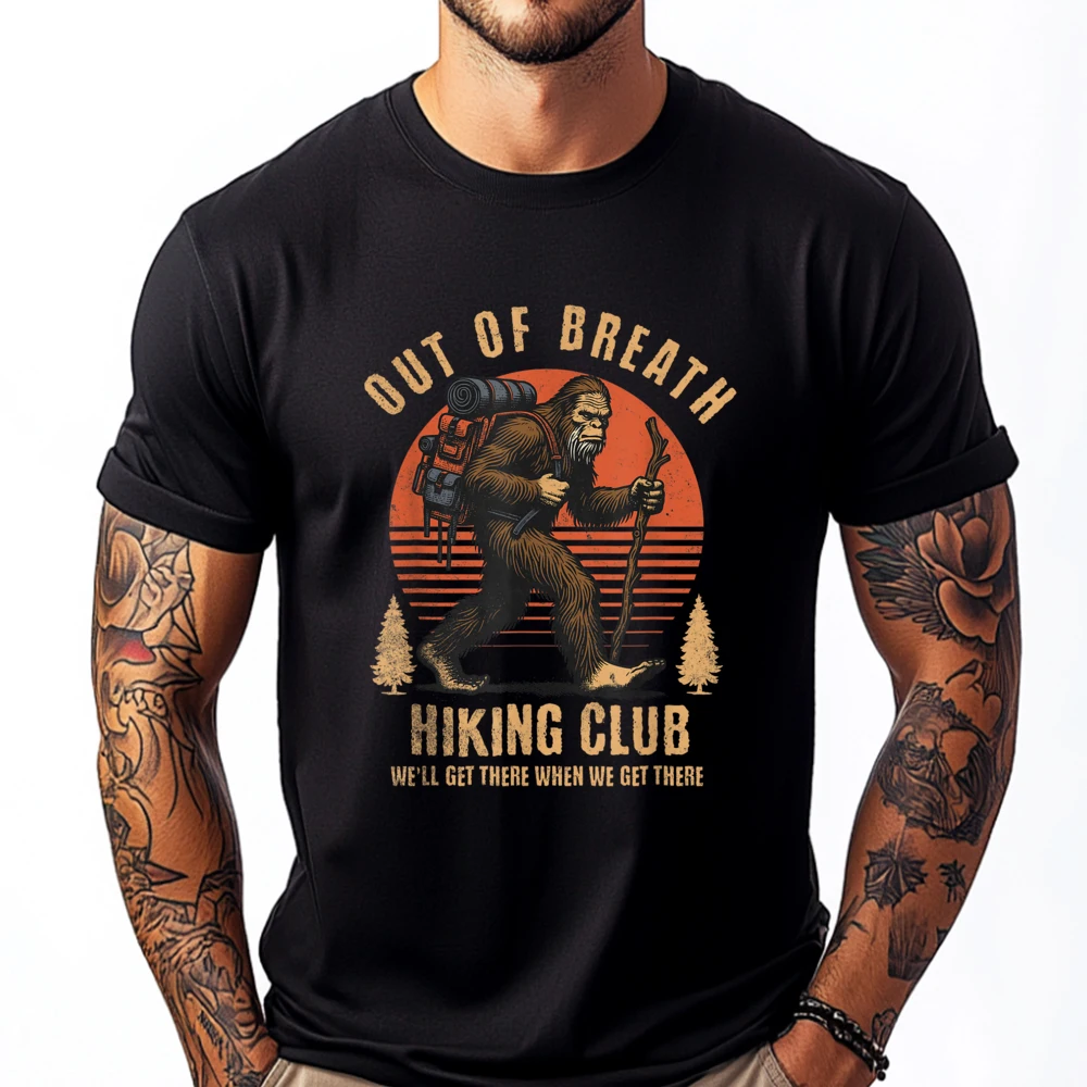 Out of Breath Hiking Society Club Funny Outdoor Walk Groups Pink Graphic Tees Cheap Man Tops Tees Large Size