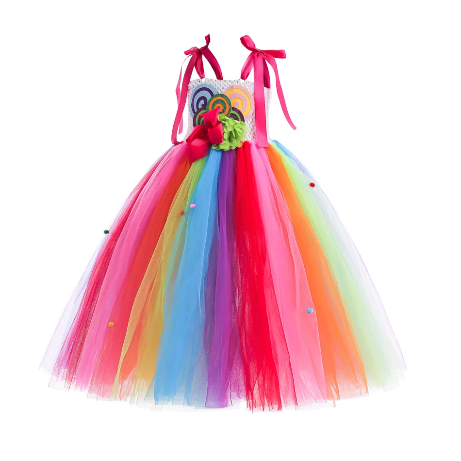 Rainbow Candy Lollipop Costume Kids Tutu Princess Dress Girls Birthday Party Ball Gown Children Carnival Purim Festival Clothing