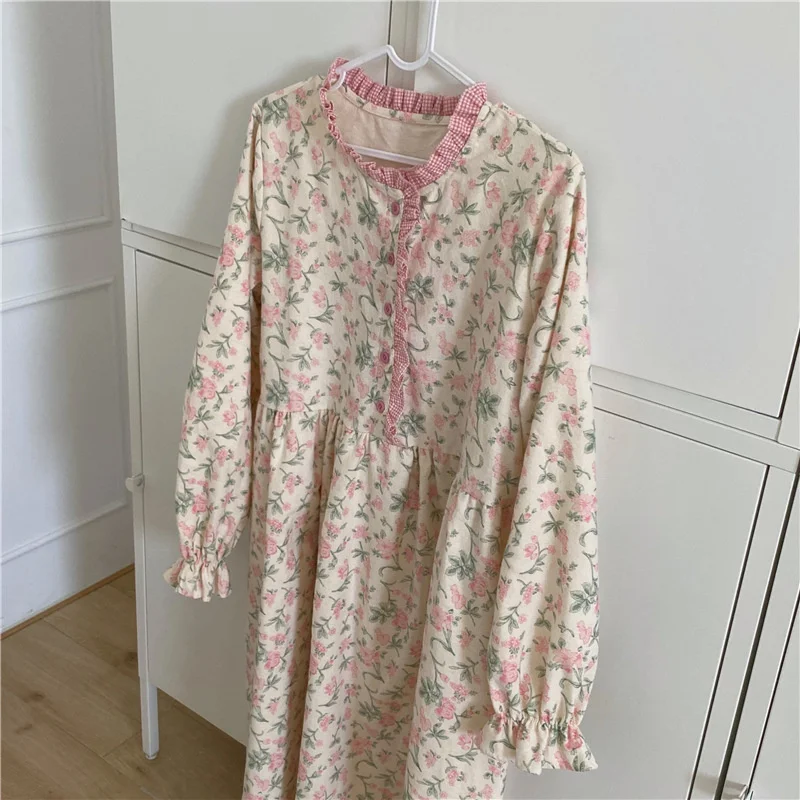 Womens Nightgowns Cotton Flower Ruffle Sleepshirts Floral Style Princess Vintage Home Dressing Gown Ladies Nightdress Sleepwear