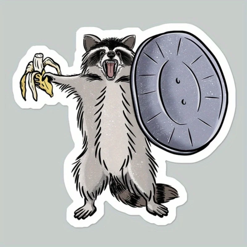 

Raccoon Warrior Vinyl Stickers,Funny Grunge with Shield & Banana Pattern,Durable Decals for Laptops,Cars,Suitcases & Skateboards