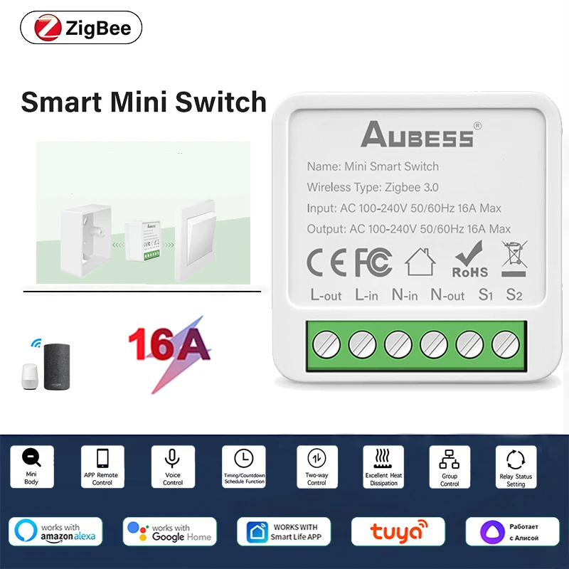 

16A Tuya Zigbee Smart Switch 2-way Control Voice Control Smart Breaker Smart Home Automation Module Via Alexa Google Home Alice