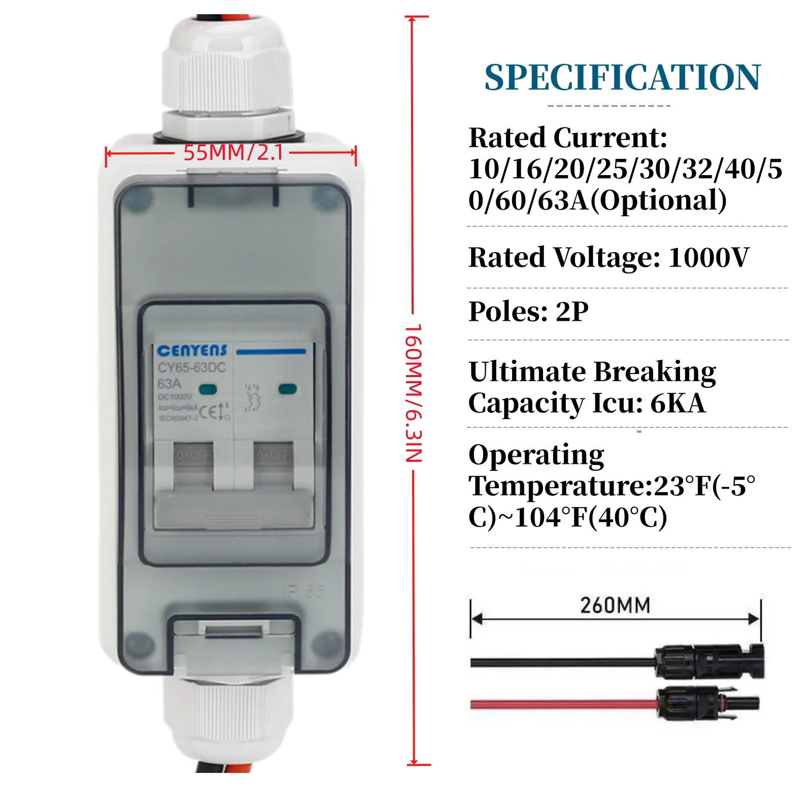 YLNCN 12-500V 30A 32A Solar Panel Disconnect Switch Mini Circuit Breaker Outdoor disconnect Switch for Solar Panel Inverter