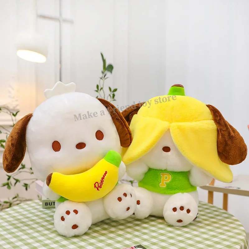 Miniso Pochacco Dog Series Banana Sitting Posture Holding Banana Doll Gift Sleep Aid Pillow Doll Room Table Decoration Girl Toy