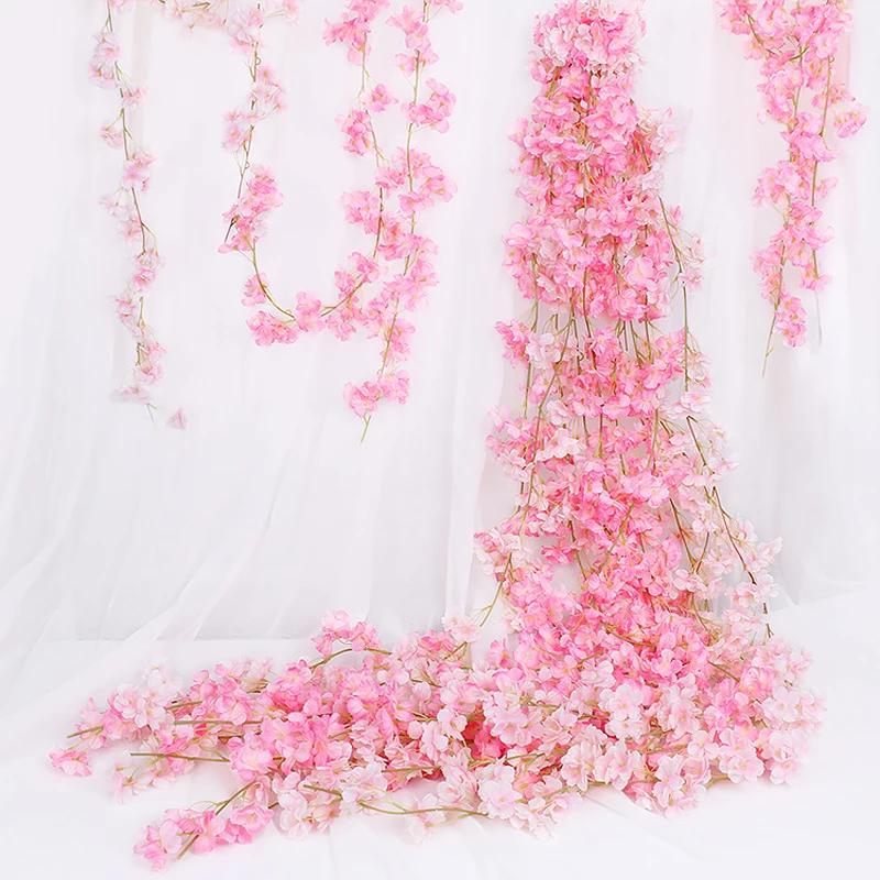 180CM Artificial Sakura Flowers Vine Wedding Garden Rose Arch Home Party Decoration Christmas Bridal Fake Silk Scrapbook Plants