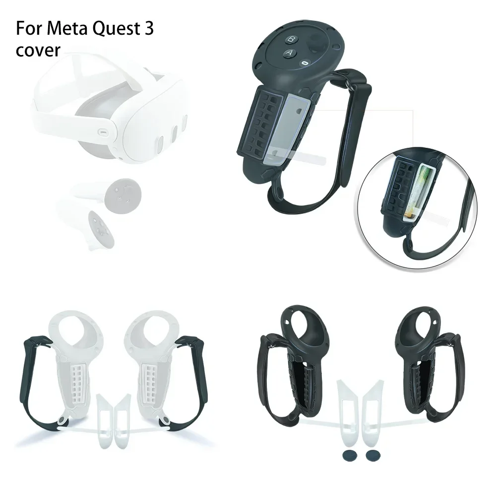 Per Quest 3S Controller Grip per Meta Quest 3 Protezione estesa della copertura dell\'impugnatura VR in silicone con apertura della batteria