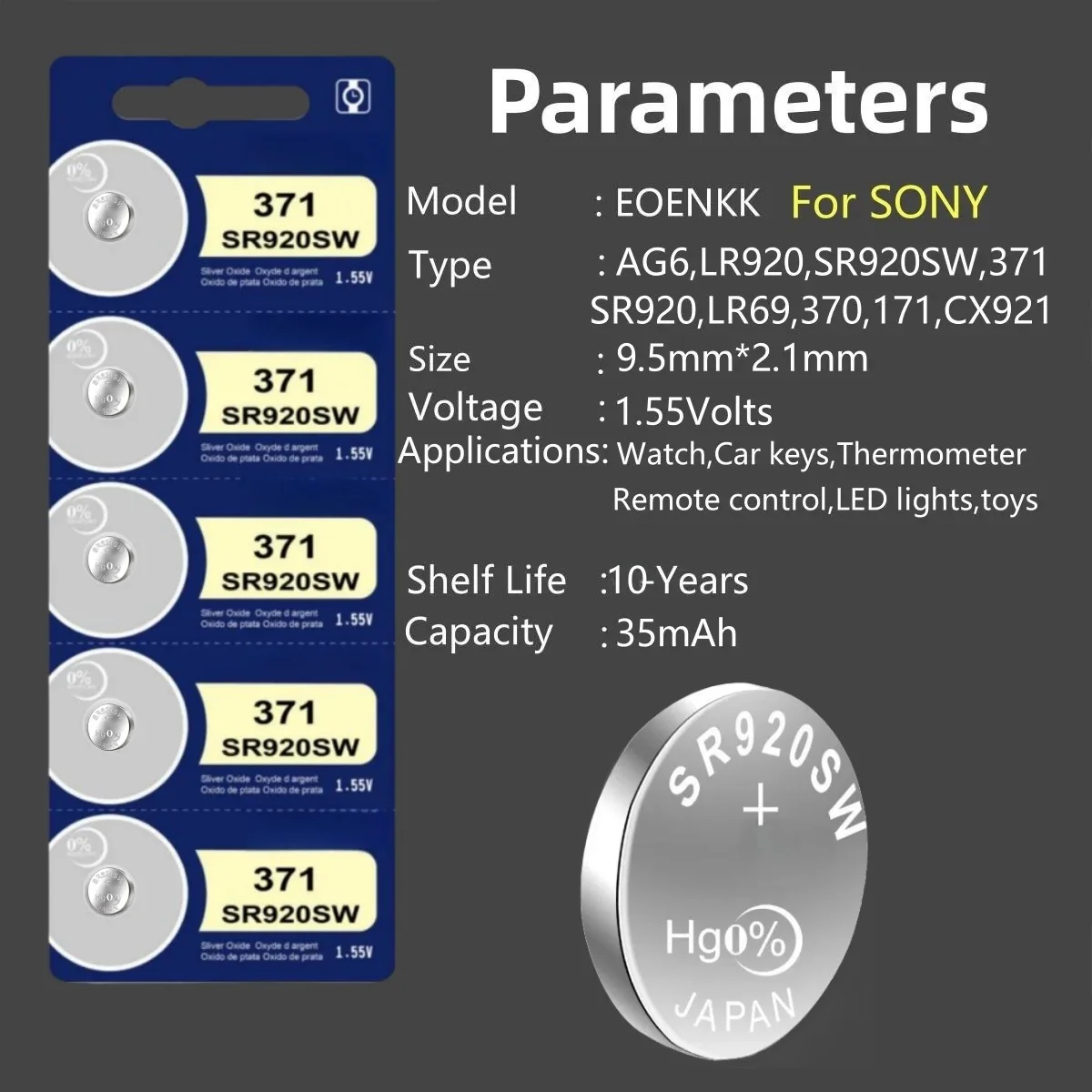 Batería Original para SONY 371 SR920SW, pila de botón de 1,55 V para reloj, juguetes, mando a distancia