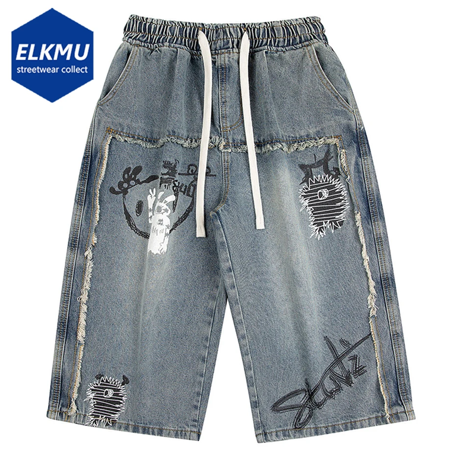 

Vintage Denim Shorts Summer Casual Loose Blue Jeans Shorts Graffiti Streetwear Harajuku Hip Hop Shorts Unisex