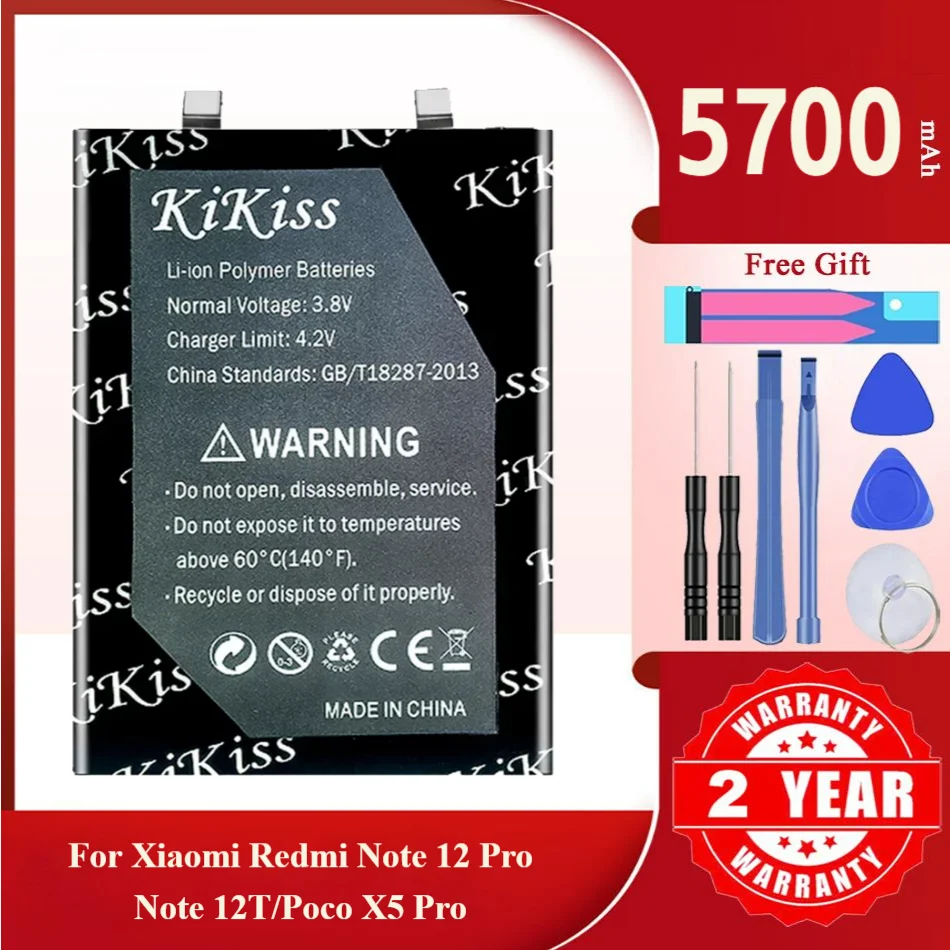 5700mAh KiKiss Powerful Battery BP4K For Xiaomi Redmi Note 12 Pro/12T Note12 Pro 12Pro/Poco X5 Pro X5Pro 5G