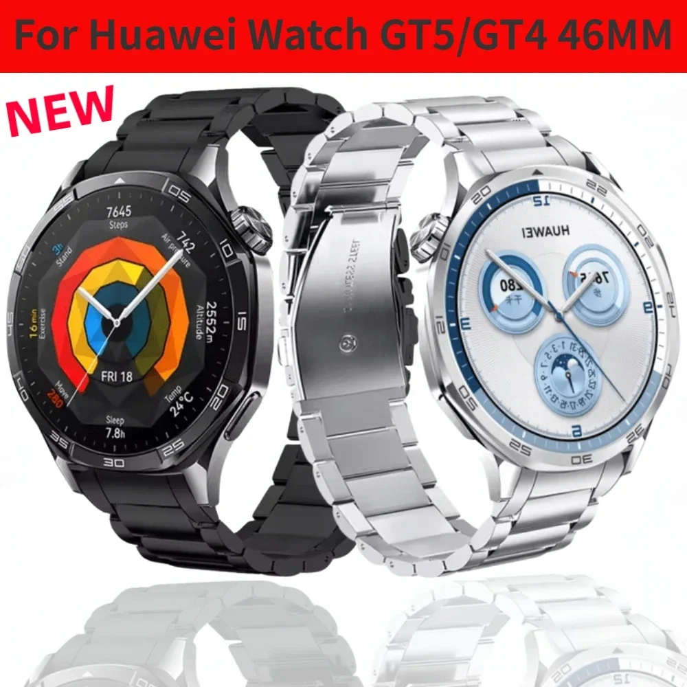 Offizielles Edelstahl-Metallarmband ohne Lücke für Huawei Watch GT6 GT5 GT4 46 mm, bequemes Metallarmband, austauschbares Armband