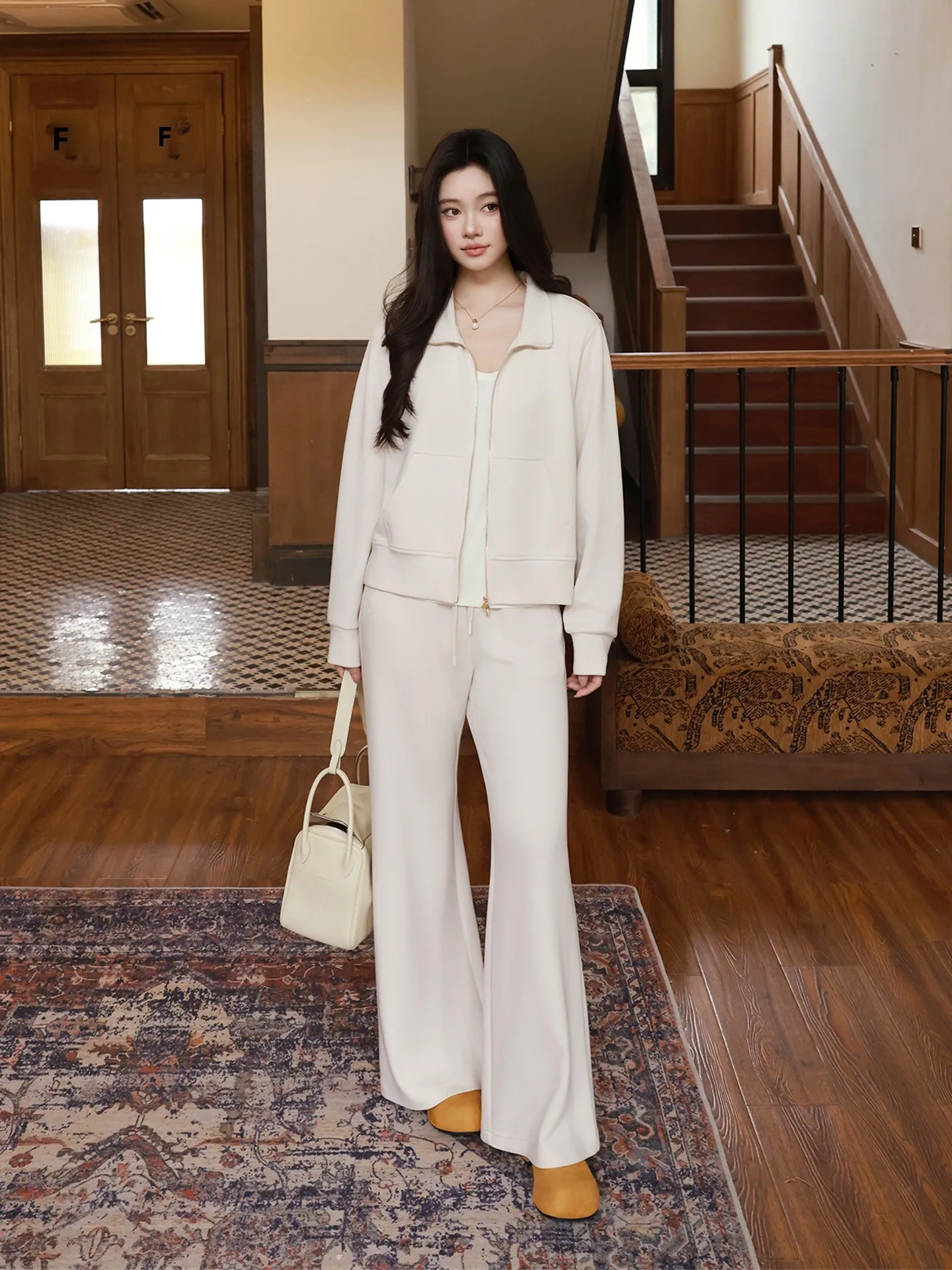 

Модный комплект Mei: утягивающий топ с воротником-стойкой и брюки с высокой талией, на молнии, с длинными рукавами, из высокоэластичной ткани, в повседневном стиле, весенний костюм