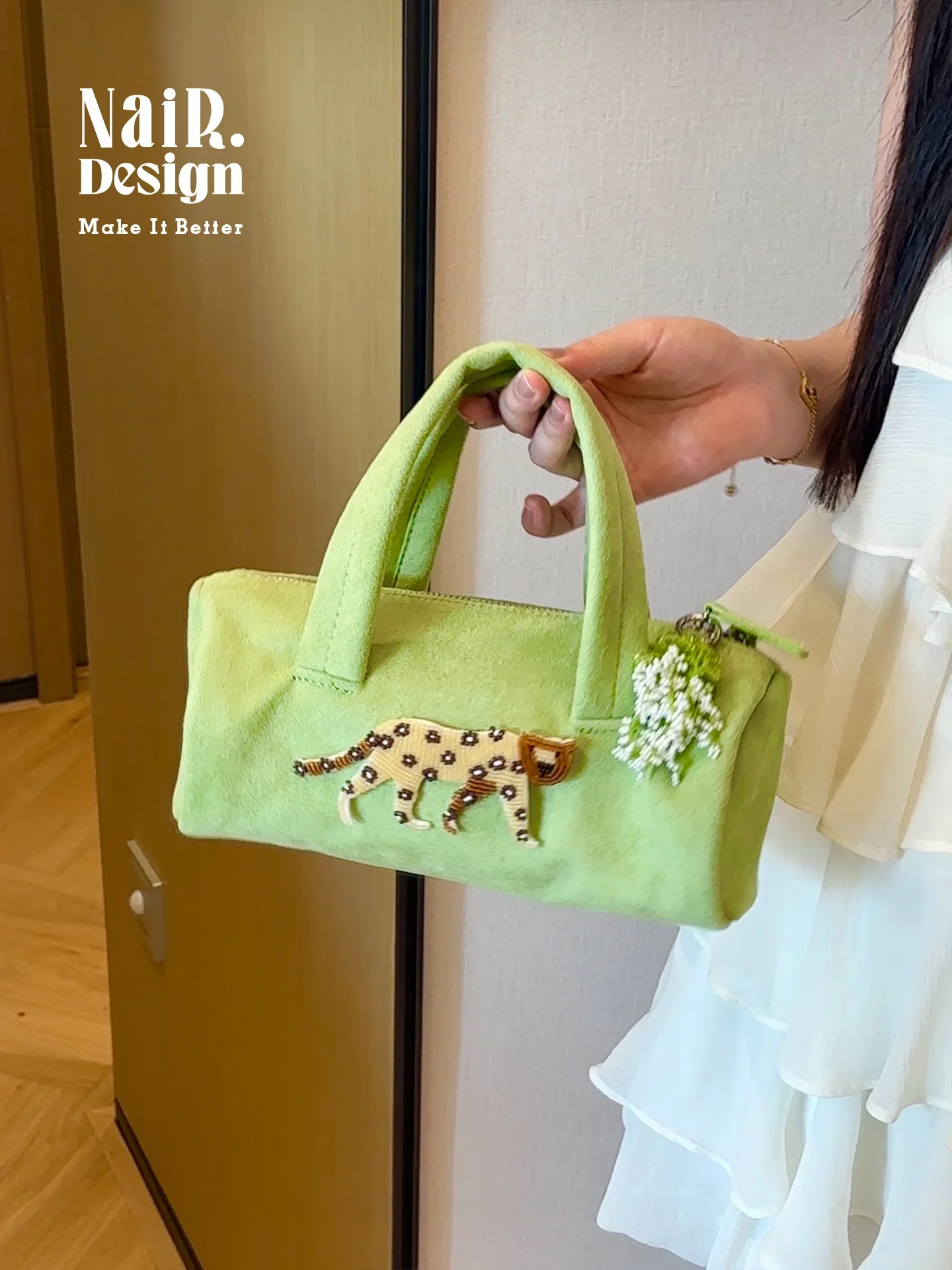 guliner-original-leopard-matcha-round-tube-bag-embroidered-precise-new-summer-handbag-crossbody-commuter-bag