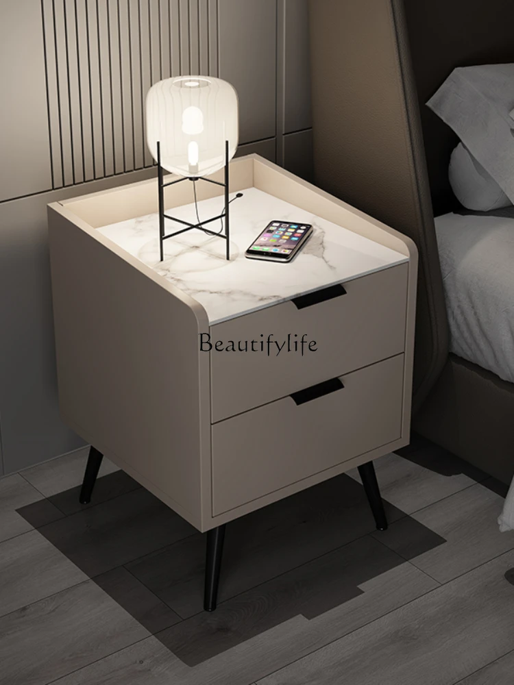 Bedside table Simple modern light luxury Small storage Italian rock slab Bedside cabinet