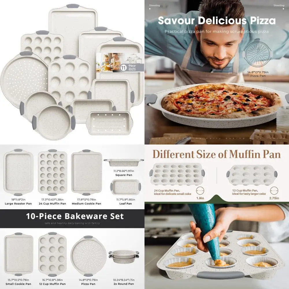 

Stackable Non-Toxic Bakeware Set with 11 Pieces, Including Cookie Sheets, Cake Pan, Loaf Pan, Pizza Pan, and Muffin Pan