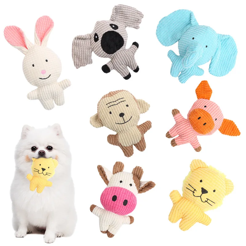 Pet Dog Cute Toys Animal Corduroy Chew Toy For Dog Puppy Squeaky Sound Plush Molar Pet Training Dog Accessories For Small Meduim