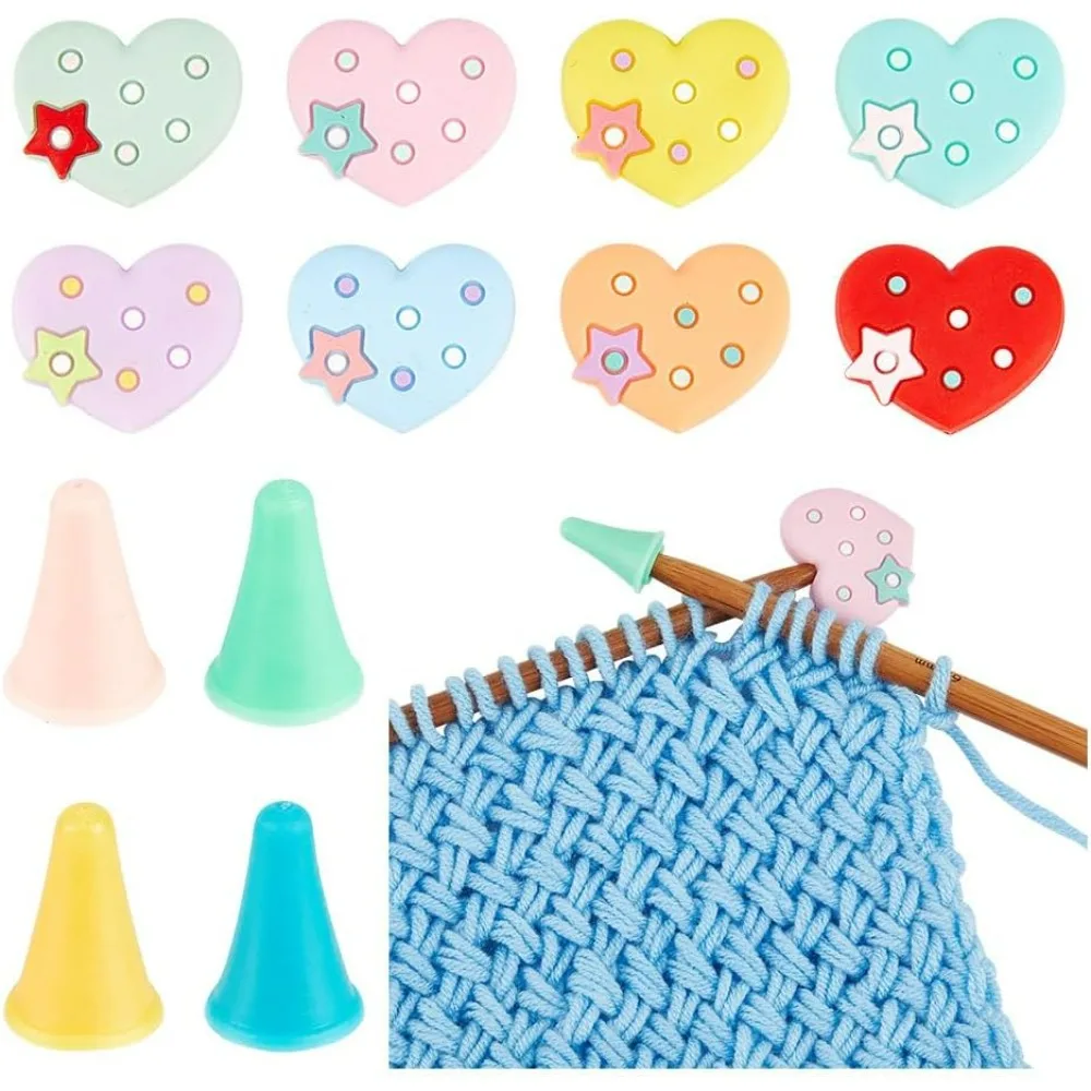 40 Pcs Knitting Needle Stoppers, Silicone Heart Shape Knit Knitting Needles Point Protectors Rubber Cone Needle Tip Stoppers