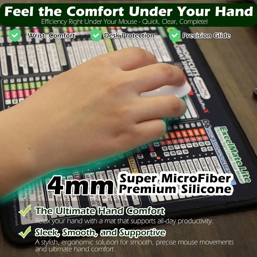 Excel Cheat Sheet Desk Pad Shortcuts Mousepad for Excel PC Office Spreadsheet Mouse Mat مع نصائح لوحة المفاتيح قصيرة Cheatsheet #5
