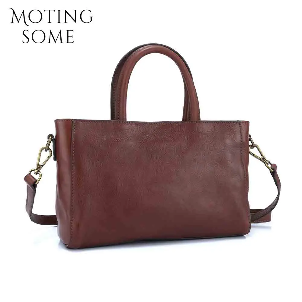 Motingsome Shoulder Leather Bag for Women Hangbag Satchel Luxury Thick Real Vegetable Tanned Leather Lady Messenger Tote 2024