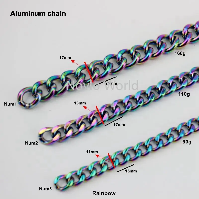 1-5 Meters  NEW Fashion 5 Kinds of Rainbow Aluminous Light Weight Obag Chain Bags Purses Strap Accessory Chains,Factory Direct