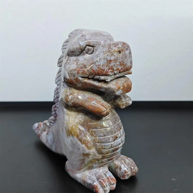Natural Ocean Jasper dDinosaur Carving Craft Animal Crafts Feng Shui Home Decoration Stone Statues Gift 1PCS