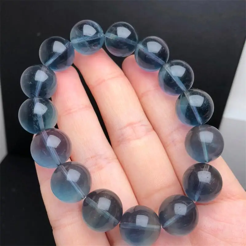 

14MM Natural Blue Fluorite Bracelet Women Trendy Reiki Healing Elastic Yoga Energy Wristband Jewelry Gift