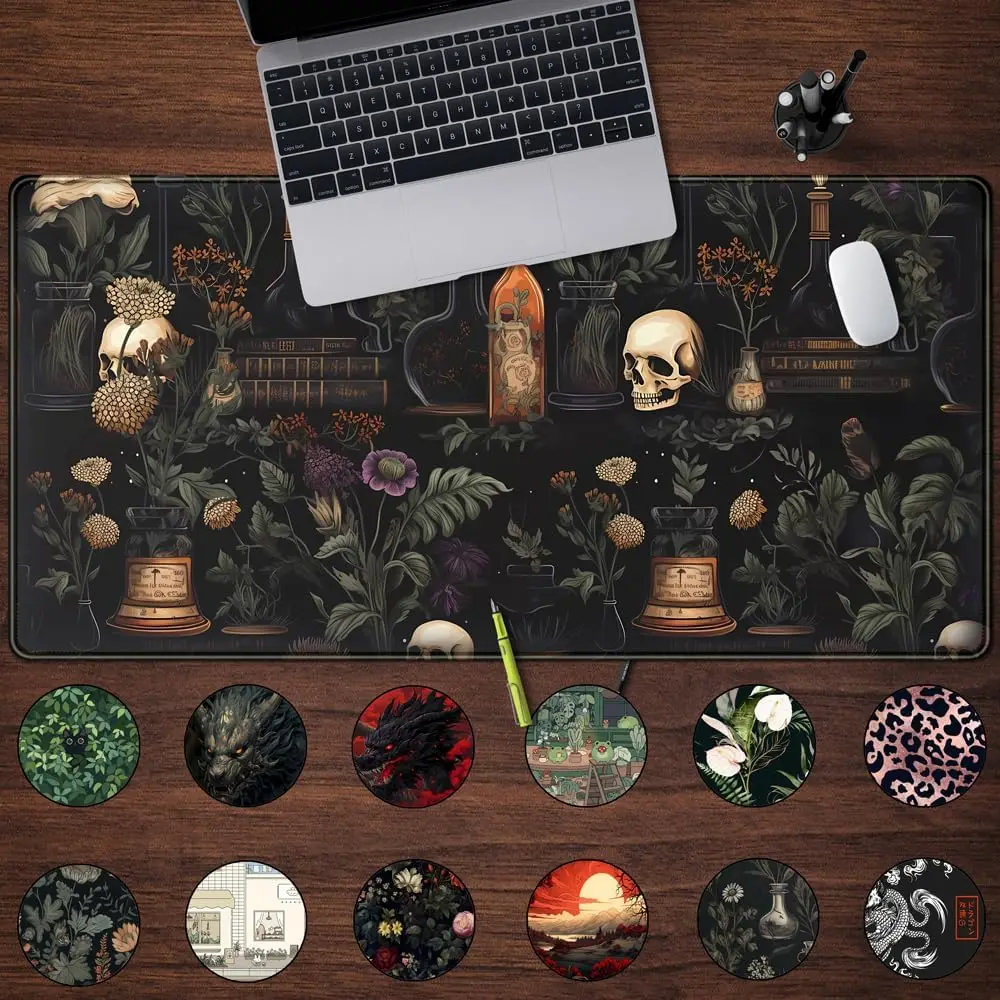 1Pcs Mouse Pads Cute Mouse Pads 900x400 Black Academia Desk Mouse Pad Gaming Desk Mat Extended Large Mystical Green Plant