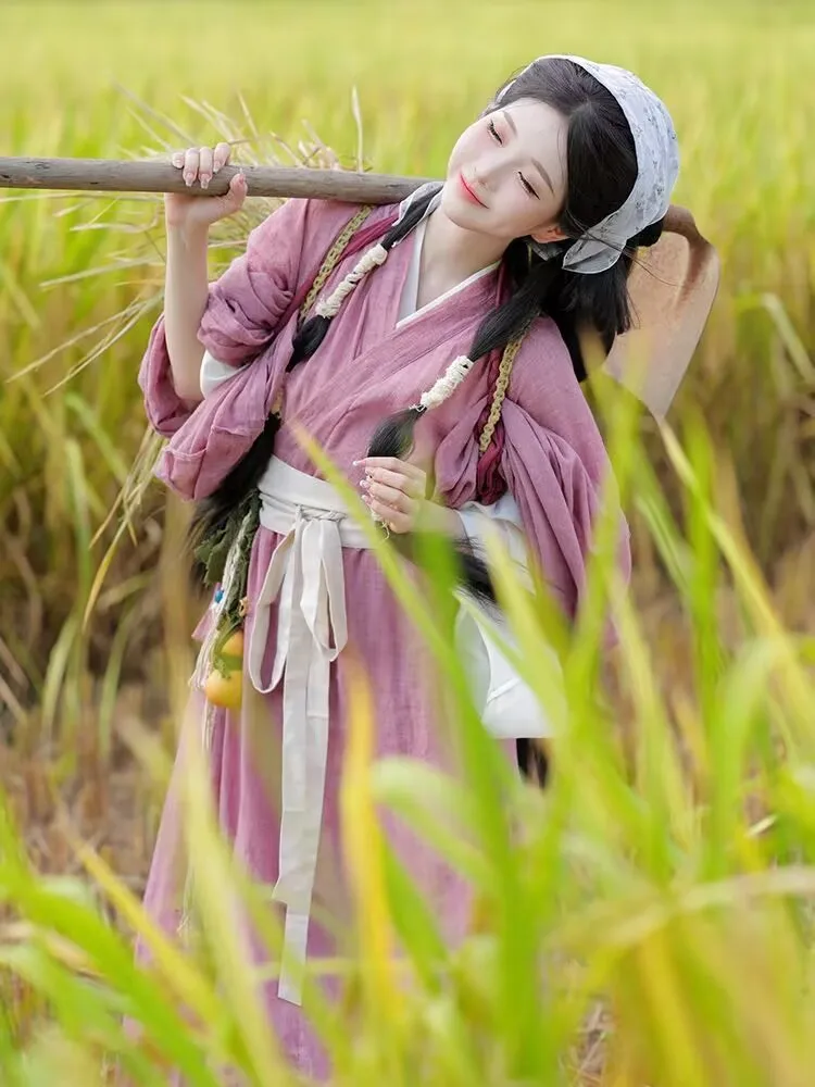 

Традиционный винтажный комплект Hanfu, женский костюм для косплея на Хэллоуин, китайское хлопковое и льняное платье Hanfu, женское фиолетовое хлопковое платье Hanfu