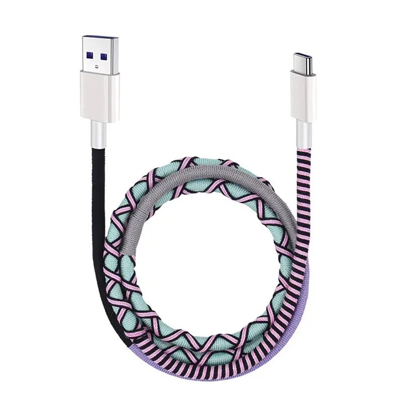 Nylon Braided USB Type C Fast Charging Cable 1M Data Sync Cord For Xiaomi Huawei OPPO Vivo Realme Oneplus Android Mobile Cable