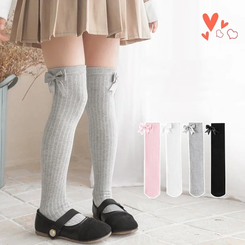 1Pair Soft Knee High Sock for Kids Girl Sweet Koren Fashion Bow Leggings Stocking Sock Cotton Spring Autumn Children School Sock