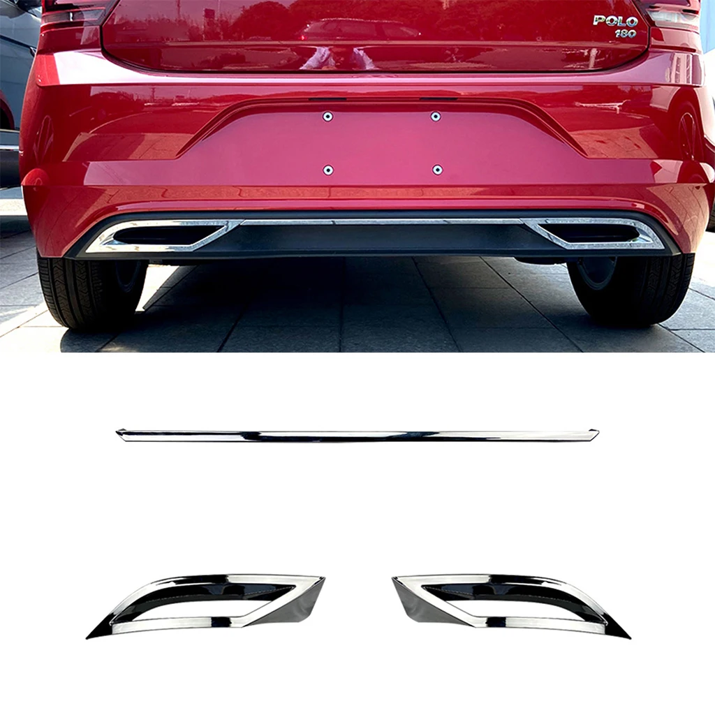 1Set Silver Rear Bumper Diffuser Lip Spoiler Air outlet Exhaust Strip Cover Trim For Volkswagen Polo MK6 2018+ Car Accessories