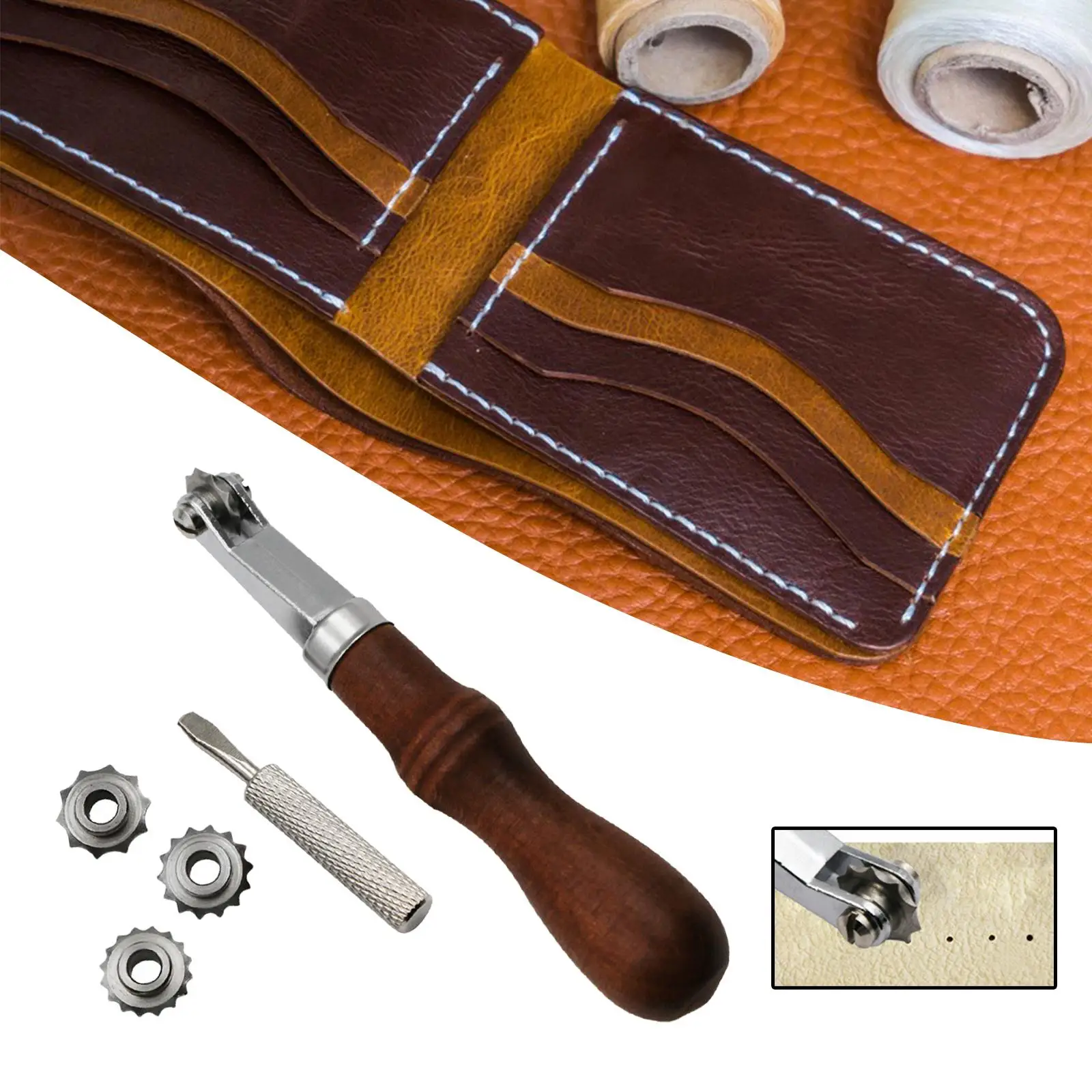 Tracing Wheel with Wooden Handle and 4 Gears for Cross Stitch Dressmaking