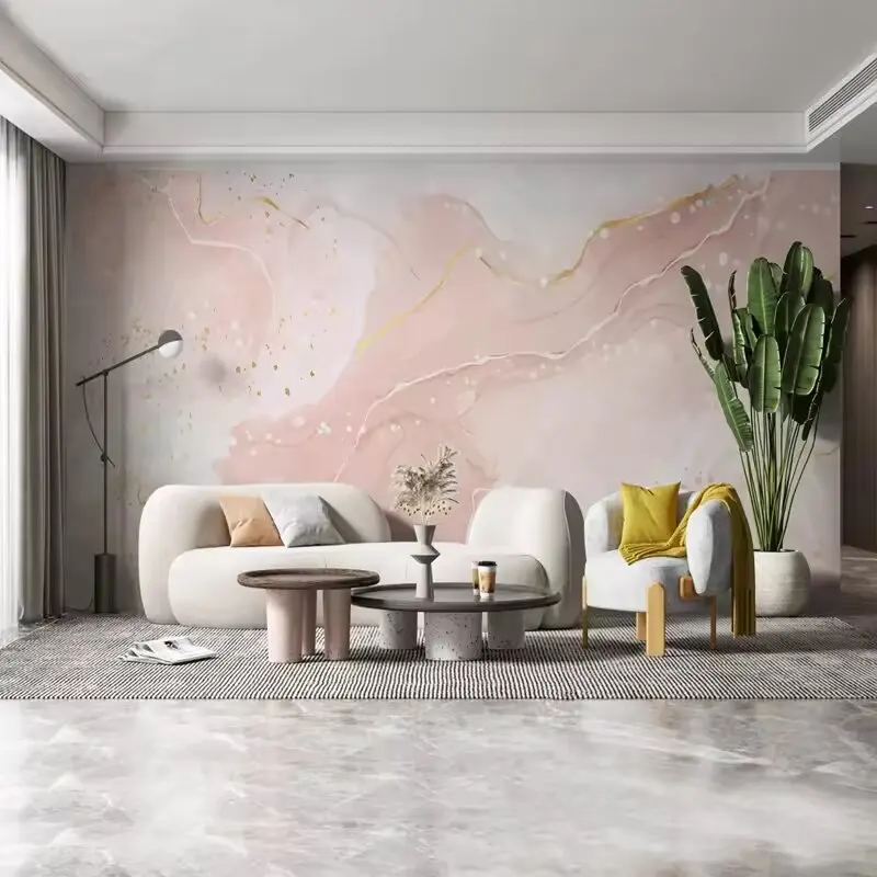 

Custom 3D Mural Waterproof Canvas Modern Ins Style Marble Pink Wallpaper for Bedroom Living Room TV Background Home Decoration