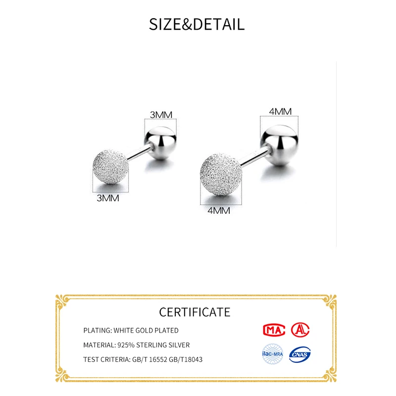 INZATT Real 925 Sterling Silver Geometric Round Screw Bead Stud Earrings For Fashion Women Classic Fine Jewelry Accessories