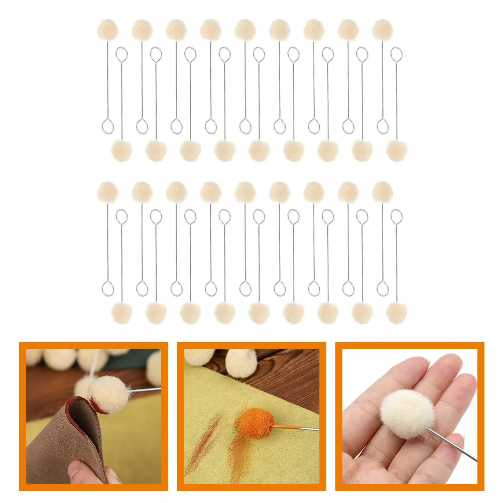 40Pcs Dye Wool Daubers Long Handle Applicator for Leathercraft Wool Ball Brush Dyeing Gluing Shoe Shine Tool