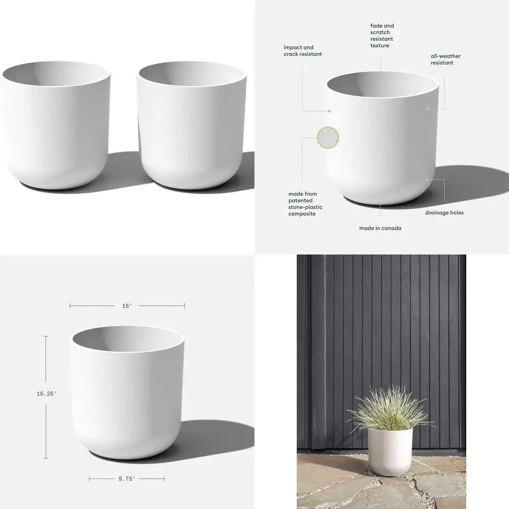 

Round Plastic-Stone Composite Planter - Outdoor/Indoor Porch Garden Use | Durable, Weather-Resistant Pot for Plants