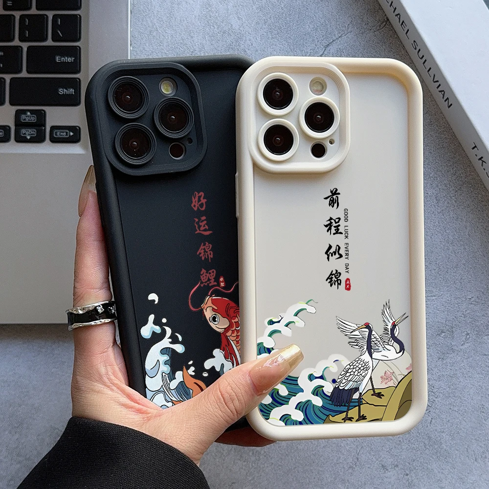 Koi Fish Red-crowned Crane Phone Case for Oppo Reno 12 11 10 8 7 6 5 4 3 2 Reno12 Reno11 Reno10 Reno8 T Z F Pro Plus 4G 5G Cover