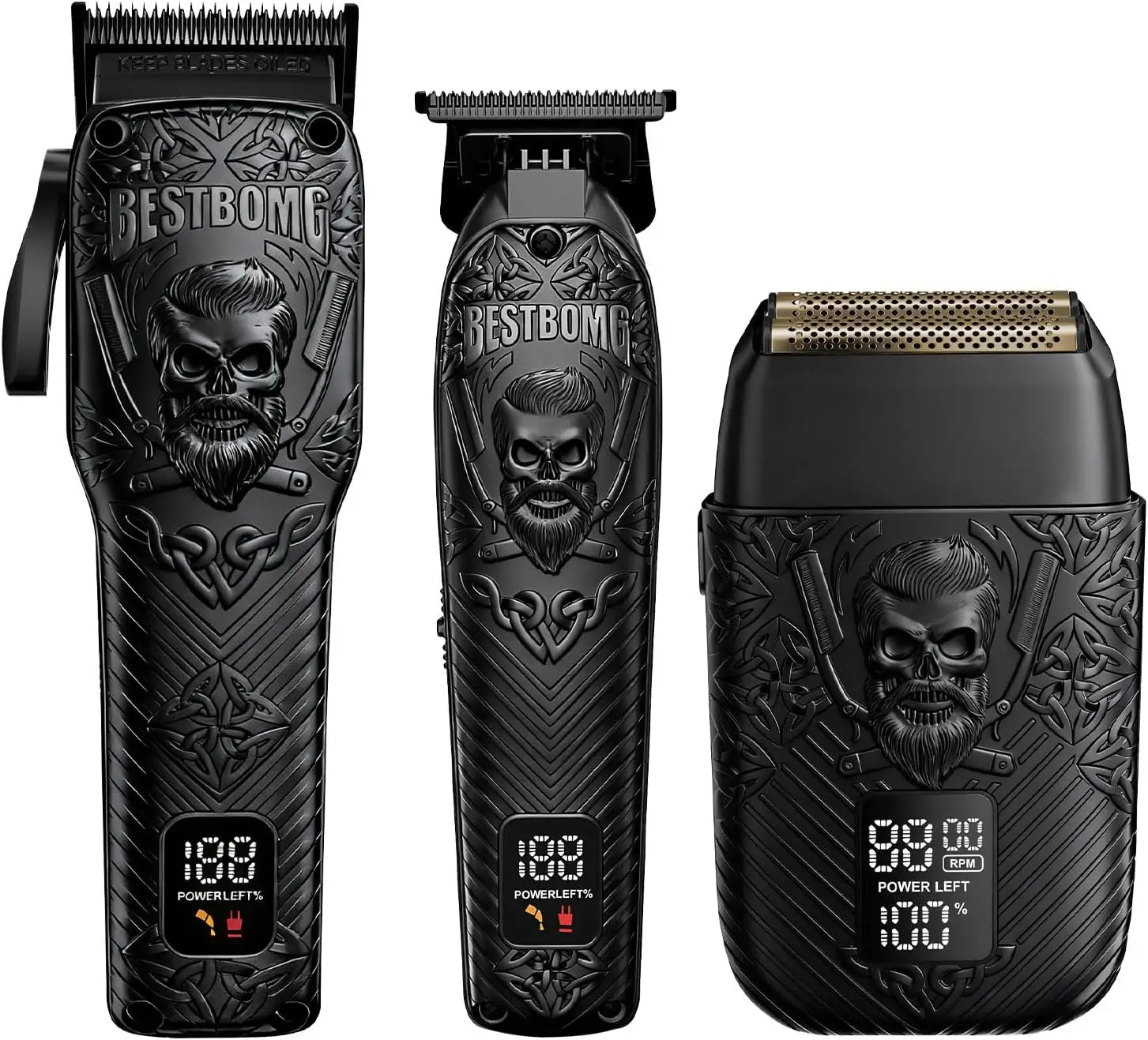 Set de Cortadora de Pelo y Recortadora de Barba Inalámbrica, Kit de Afeitadora Eléctrica con Batería de Larga Duración para Uso Familiar, Color Negro