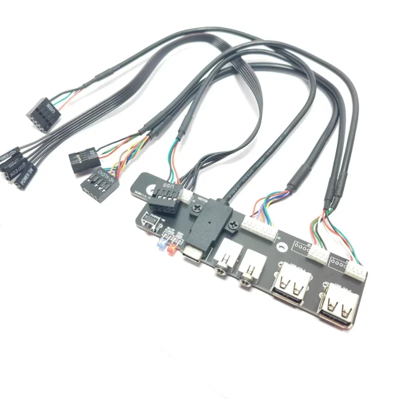 Data Transfer ITX Mini Computer Extension Cable Kit with 9Pin USB 3.0 TYPE-C Connector 3.5mm Audio Interface HDD Switch Cord