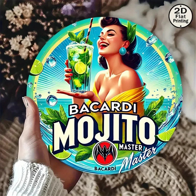 VintageRound Metal Wall Tin Sign,Bacardi Mojito Master,Metal Art Decorative Painting,Perfect for Home,Ideal Gift for Living Room