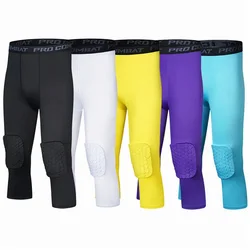 Men Kid Boy Girl GYM Capri Running Tight Pants Basketball Football Soccer Exercise Sport 3/4 Cropped Kneelet Leggings Shorts 08