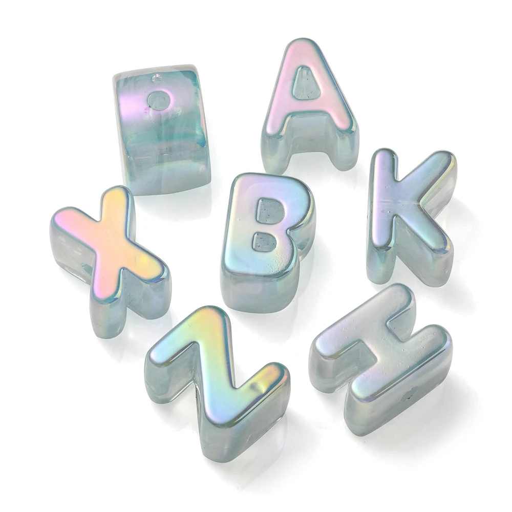 PandaHall 90~100 Stück Zufällige Regenbogen Irisierende Opake Acryl-Buchstabenperlen, Kornblumenfarben für DIY Namenskette Schmuckherstellung – Detail 28