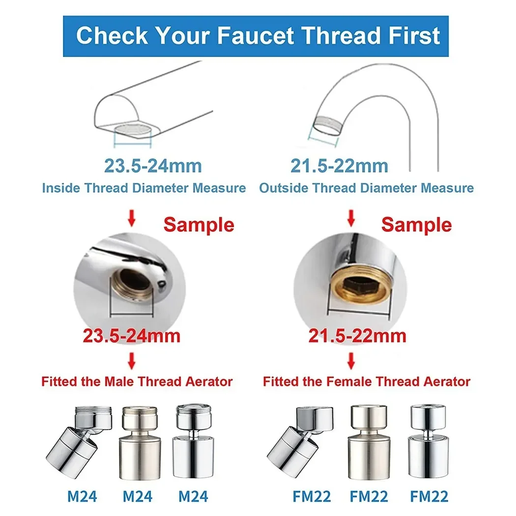 Küchenarmaturen Kopf 360° °   Drehen Wasserhahn Schwenk End Diffusor Adapter Filter Bad Wasserhahn Anschlüsse M24 Küche Wasserhahn Belüfter Werkzeuge