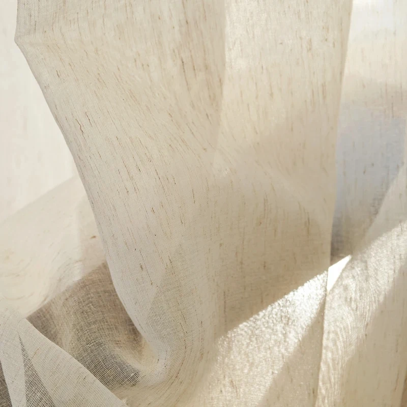 Japan Style Flax Linen Look Tulle Sheer Curtains for Living Room Windows Transparent Voile Curtain for Kitchen Customize