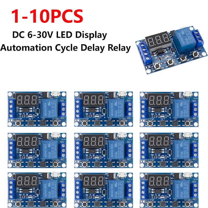 1-10PCS DC 6-30V Support Micro USB 5V LED Display Automation Cycle Delay Timer Switch Off Delay Time Relay 6V 9V 12V 24V